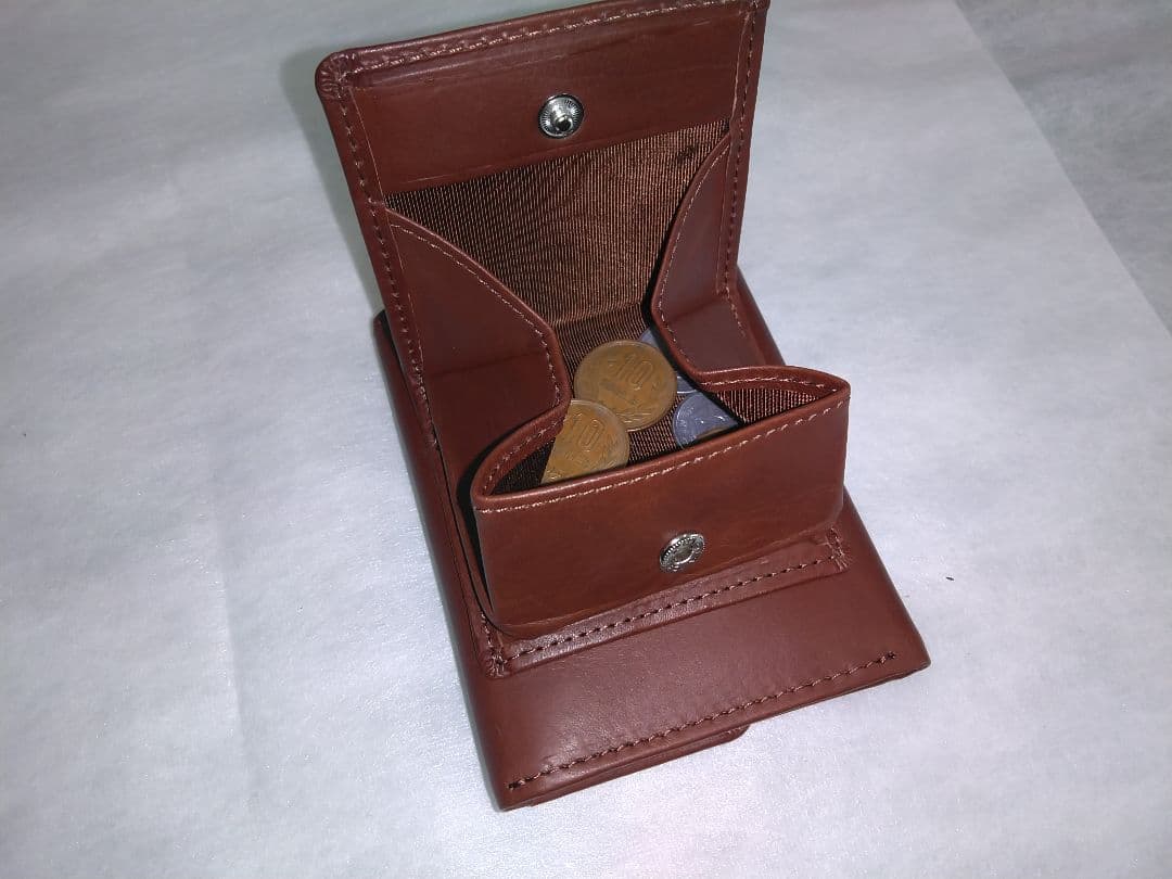 ハンドメイドの3つ折財布チョコ色