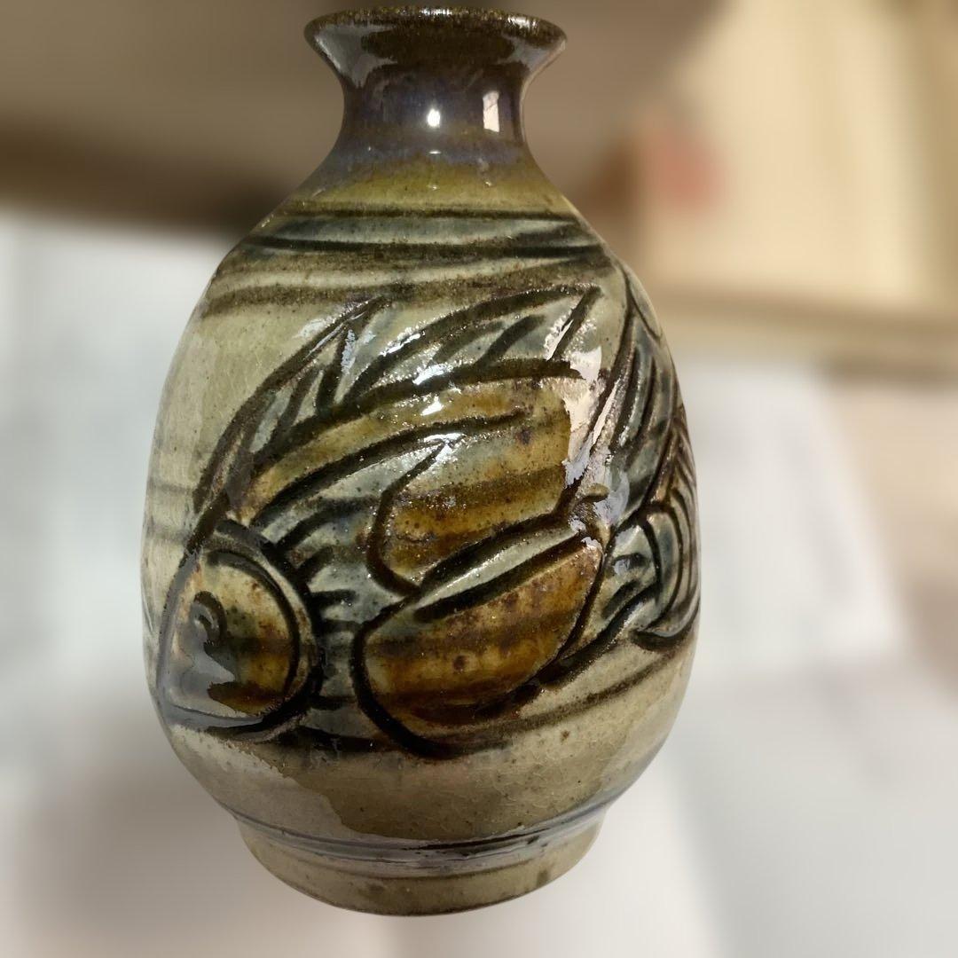 治】人間国宝『金城次郎』作　壷屋焼　魚紋　丸壷☆共箱　花瓶　壺　琉球　沖縄