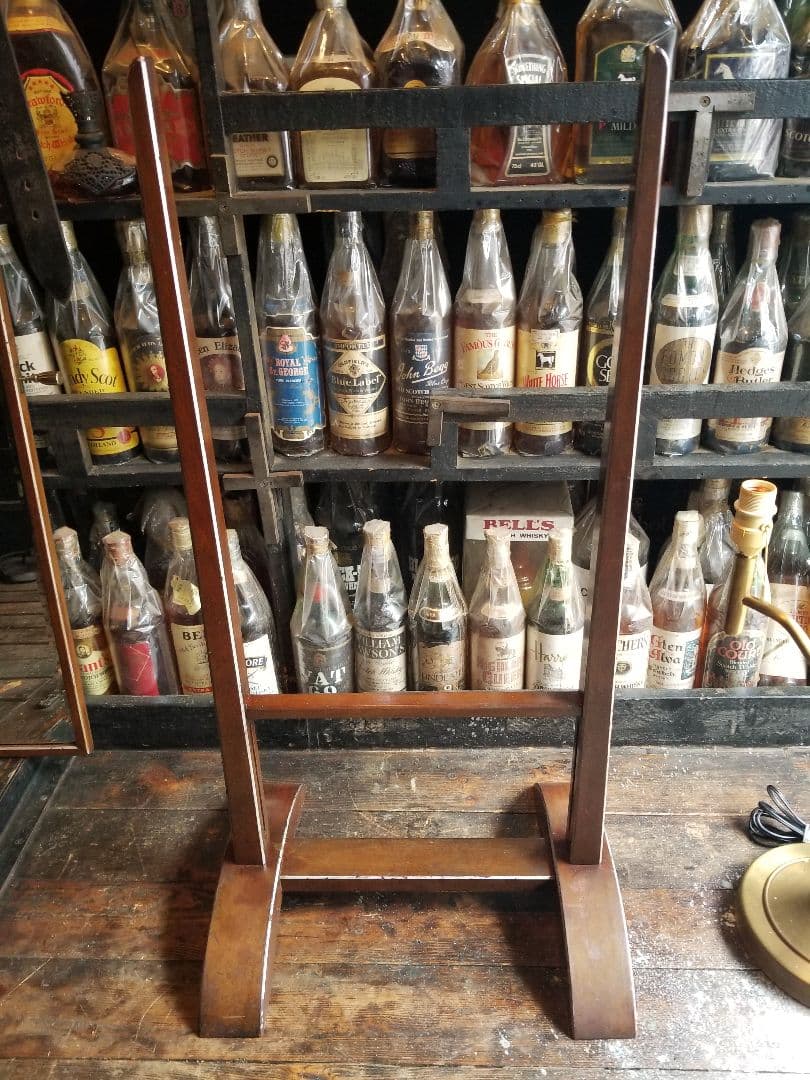 大正　年代物　浪漫　モダン　真鍮　金具　アーチ型　楔　組木　細工　スタンドミラー