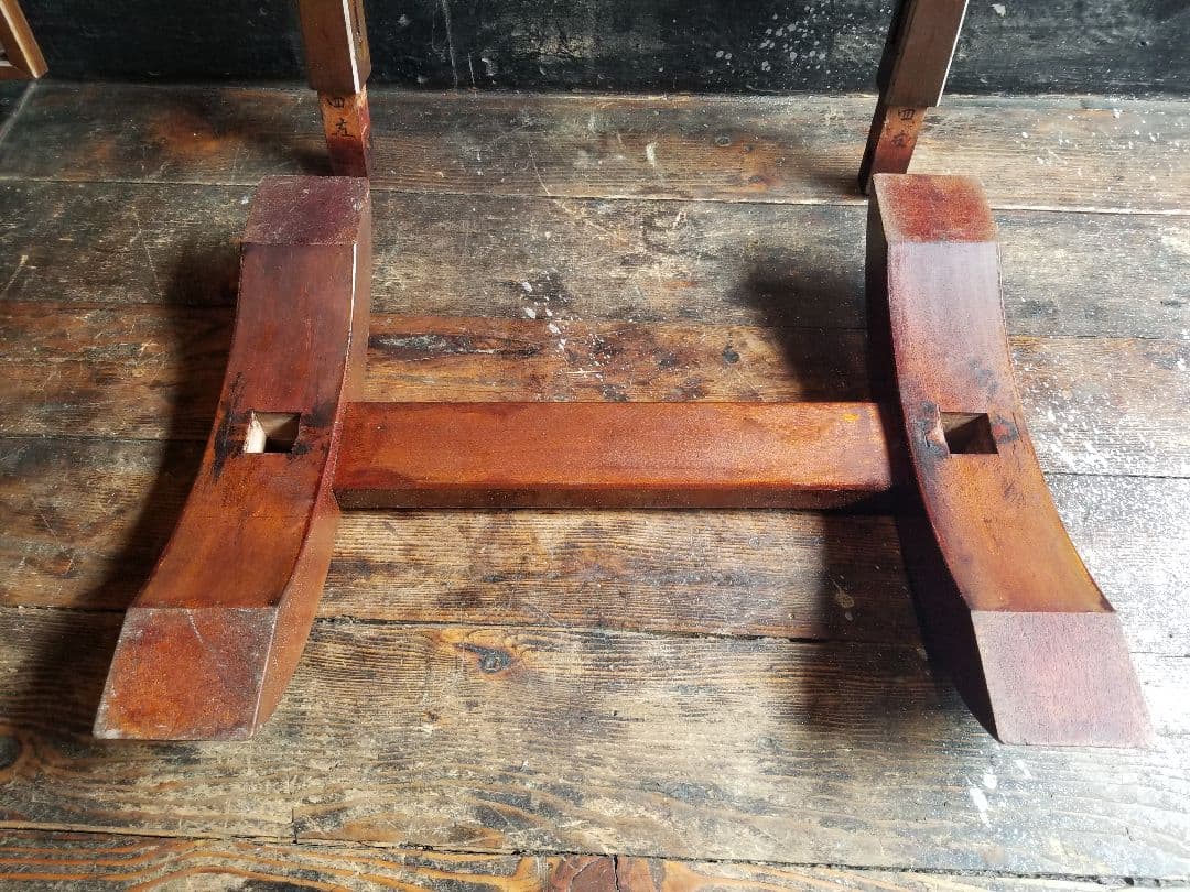 大正　年代物　浪漫　モダン　真鍮　金具　アーチ型　楔　組木　細工　スタンドミラー