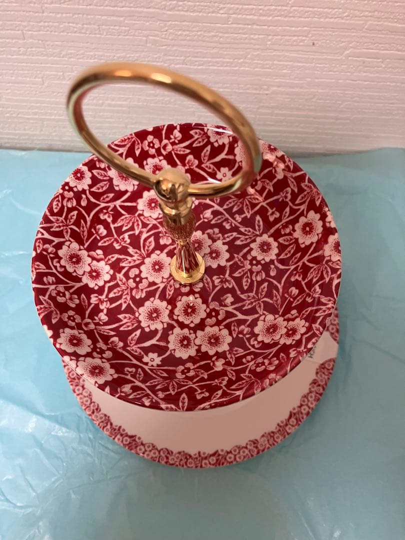 バーレイ　burleigh ティットビット　2段ケーキスタンド　レッドキャリコ