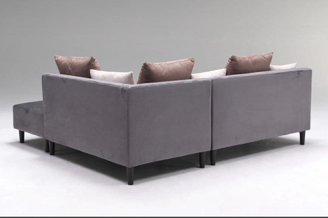 ✨送料無料✨カウチソファ3点セット　ベロア調　ダークブルー　✨保証書付✨　③