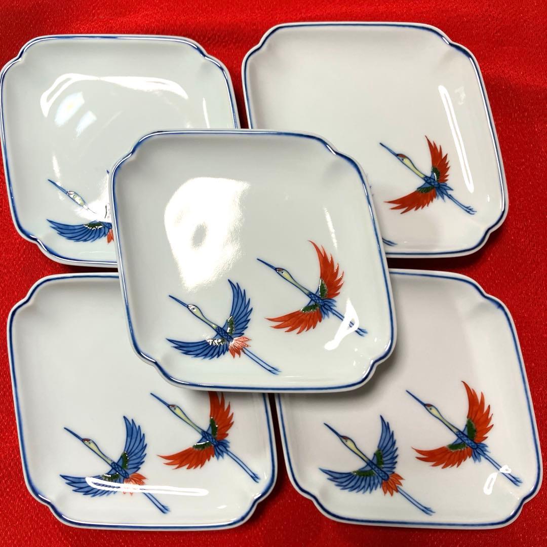 源右衛門　双鶴菱形皿　菱形銘々皿揃　5枚セット