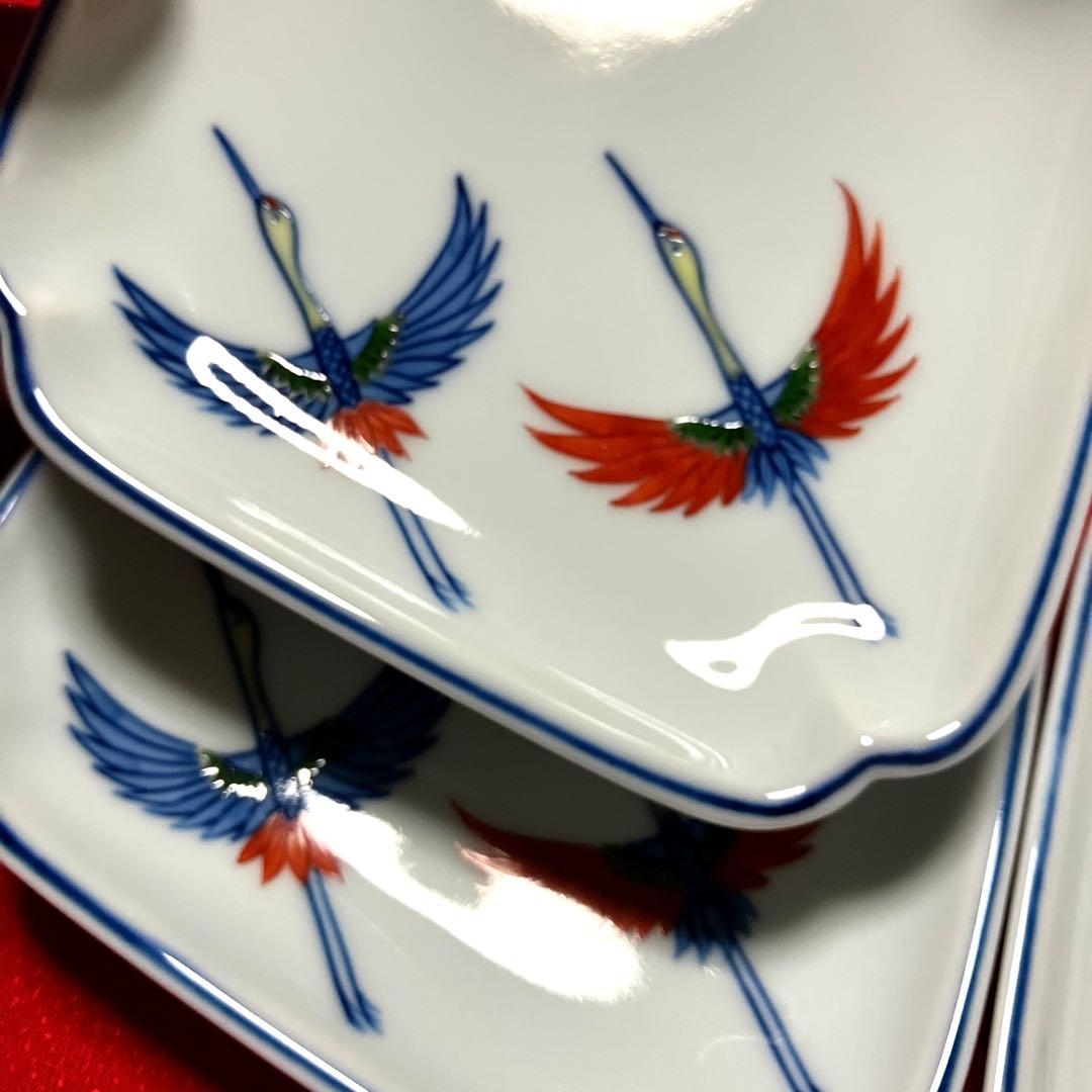 源右衛門　双鶴菱形皿　菱形銘々皿揃　5枚セット