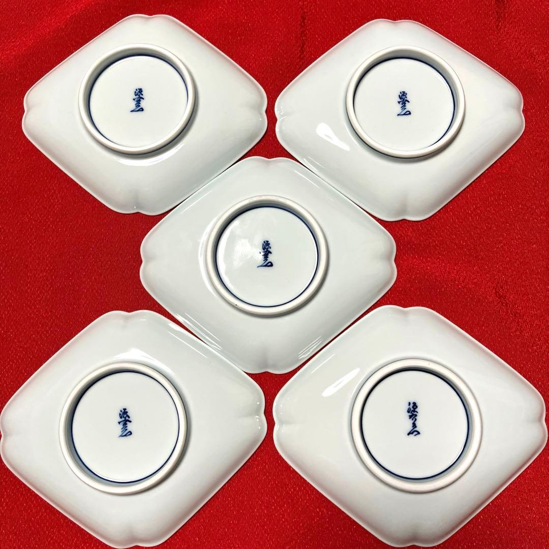 源右衛門　双鶴菱形皿　菱形銘々皿揃　5枚セット
