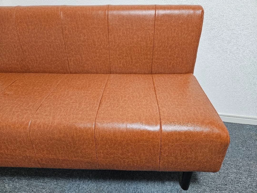 引取限定　ブラウン合成皮革2人掛けソファ　セルタン