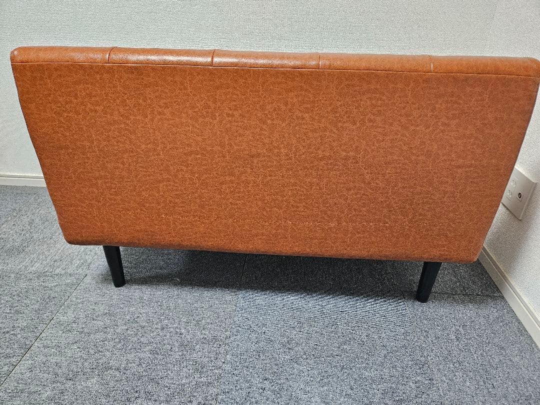 引取限定　ブラウン合成皮革2人掛けソファ　セルタン