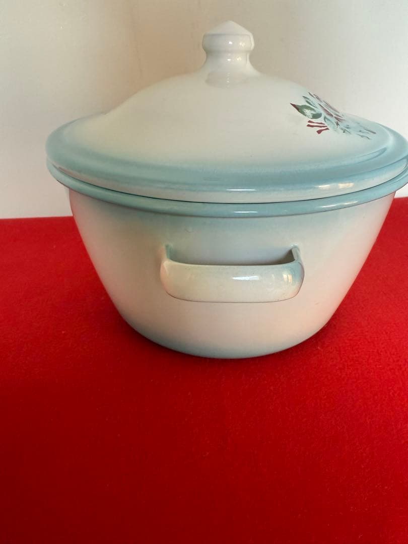 コ*り様 イマン　アンティーク　プリンセスローズ ブルー 中古　両手鍋　ホーロー