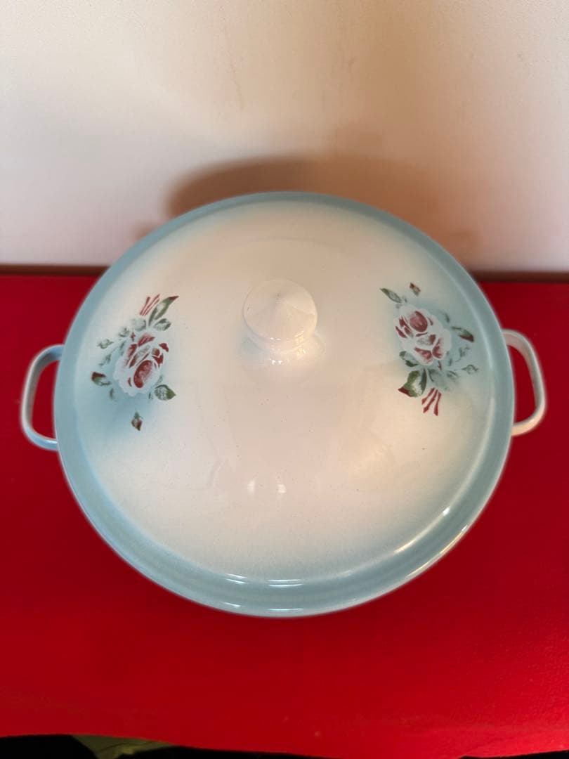 コ*り様 イマン　アンティーク　プリンセスローズ ブルー 中古　両手鍋　ホーロー