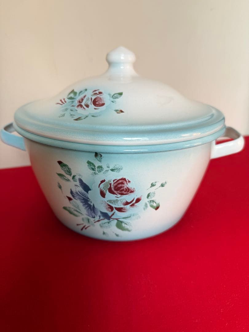 コ*り様 イマン　アンティーク　プリンセスローズ ブルー 中古　両手鍋　ホーロー