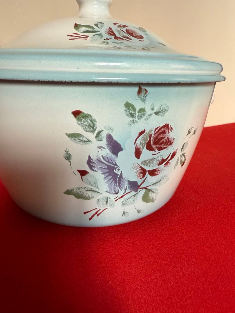 コ*り様 イマン　アンティーク　プリンセスローズ ブルー 中古　両手鍋　ホーロー