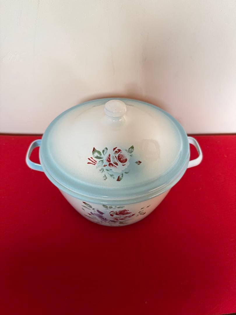 コ*り様 イマン　アンティーク　プリンセスローズ ブルー 中古　両手鍋　ホーロー
