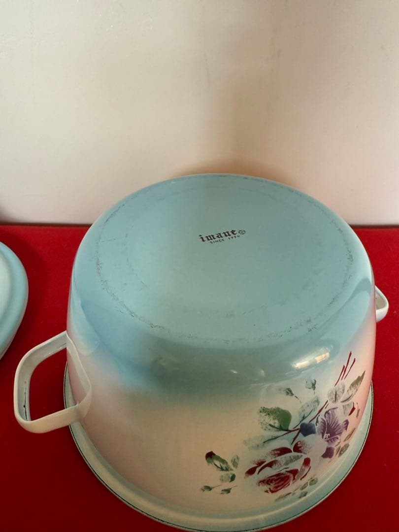 コ*り様 イマン　アンティーク　プリンセスローズ ブルー 中古　両手鍋　ホーロー