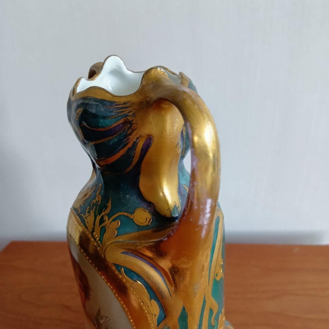 アンティーク　ドイツ　女性の肖像　花模様　陶器　花瓶　Der Fruhling