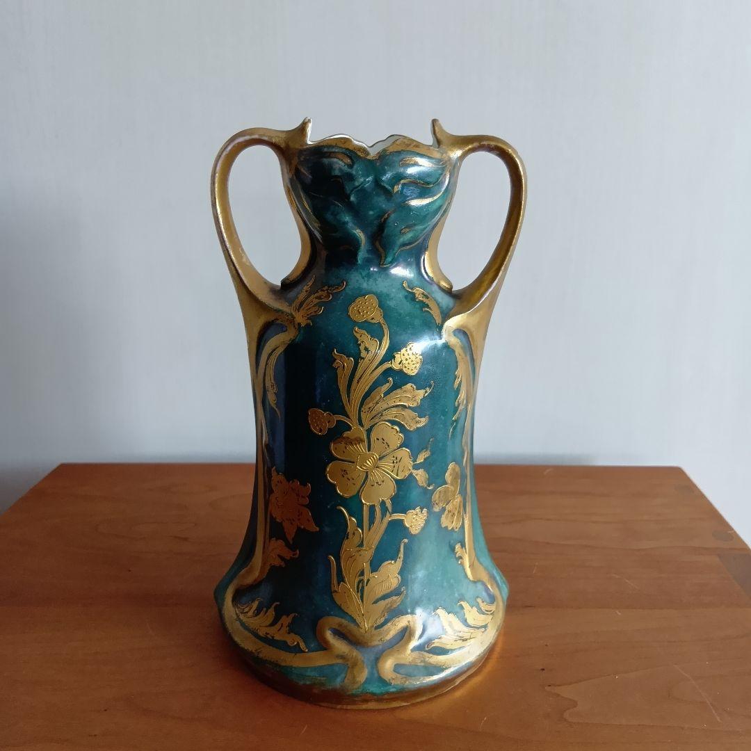 アンティーク　ドイツ　女性の肖像　花模様　陶器　花瓶　Der Fruhling