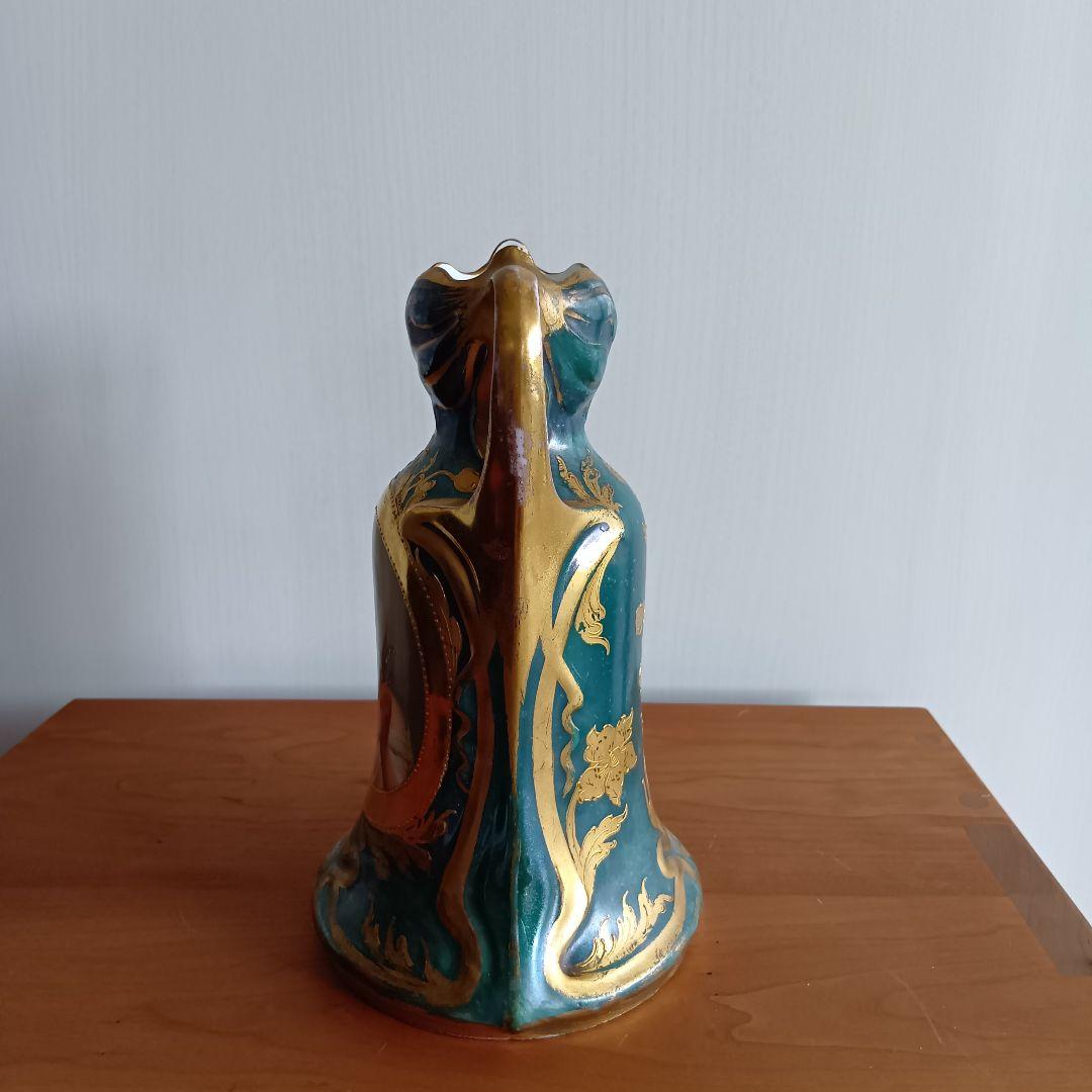 アンティーク　ドイツ　女性の肖像　花模様　陶器　花瓶　Der Fruhling