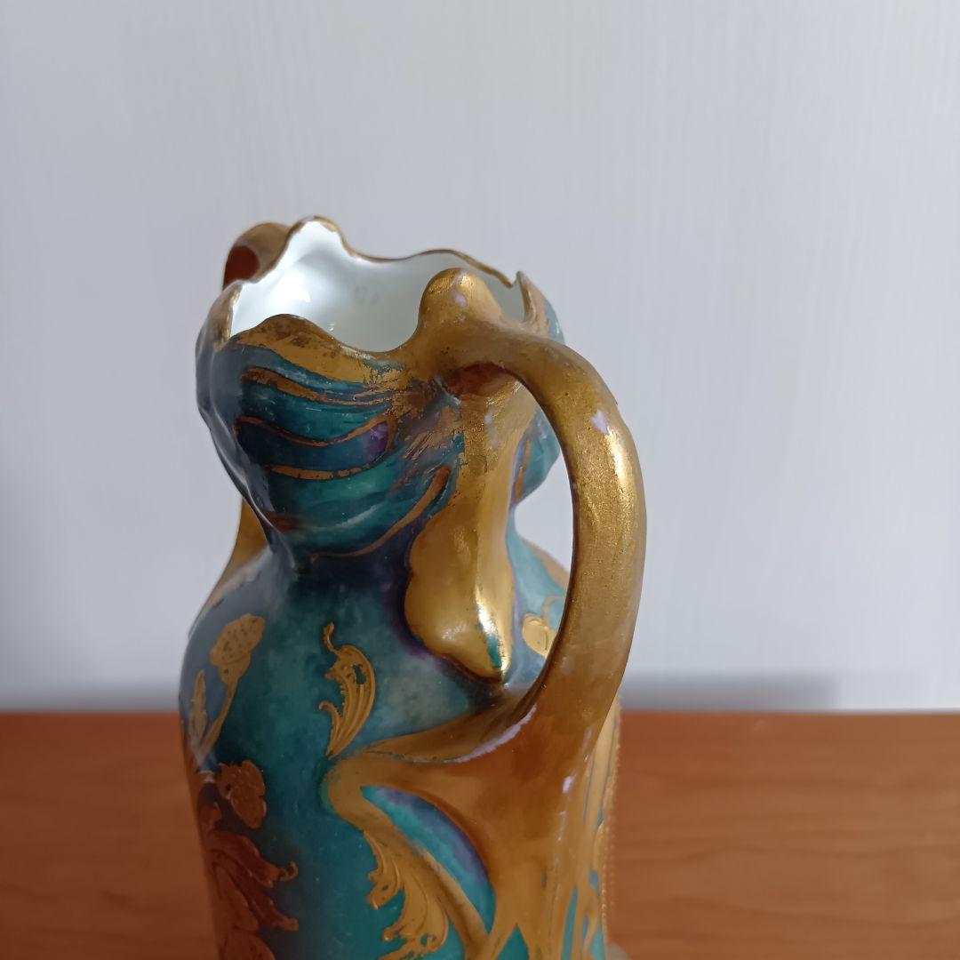 アンティーク　ドイツ　女性の肖像　花模様　陶器　花瓶　Der Fruhling