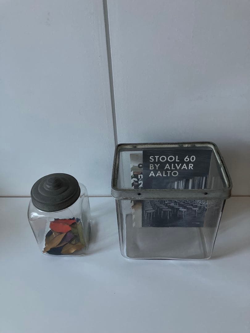 アンティーク透明ガラスキャニスター 硝子瓶.ガラスケース　2点セット