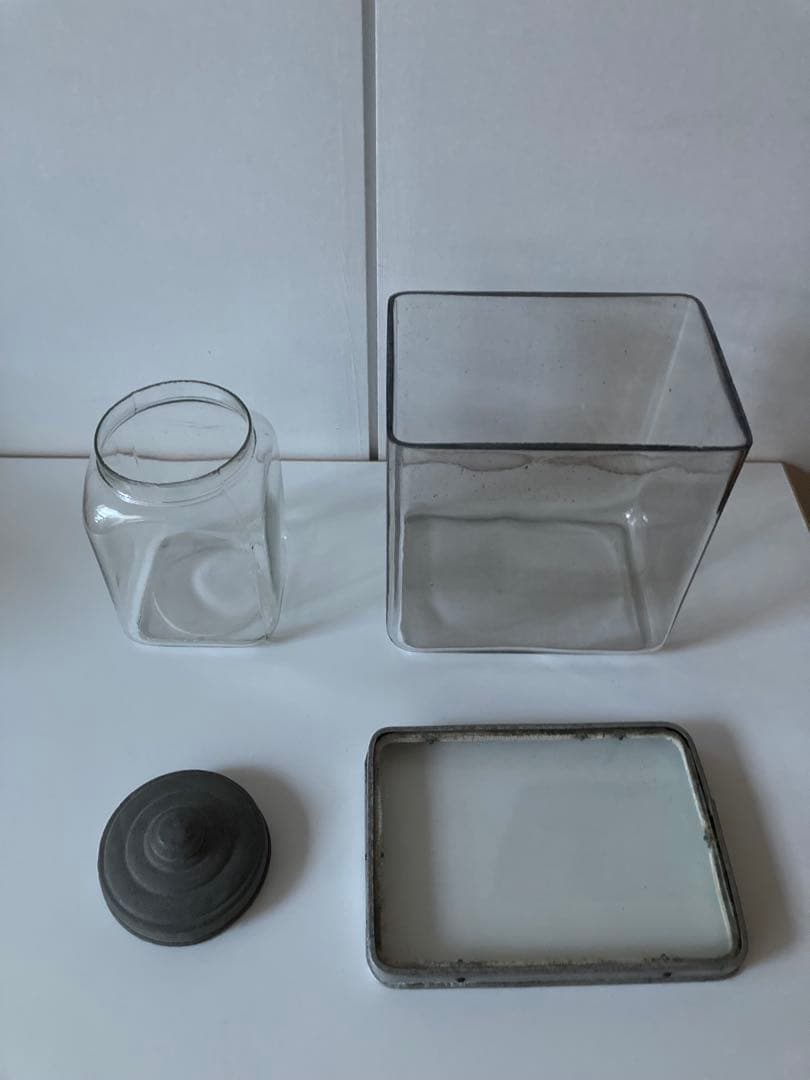 アンティーク透明ガラスキャニスター 硝子瓶.ガラスケース　2点セット