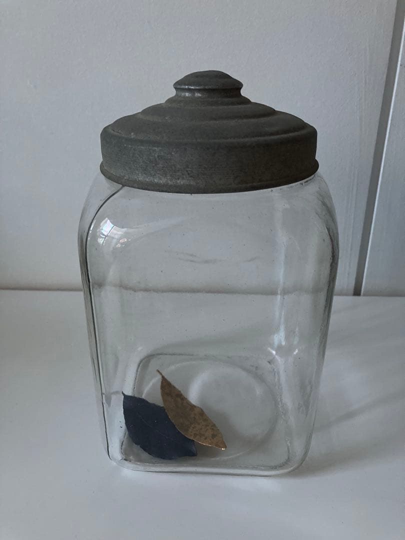 アンティーク透明ガラスキャニスター 硝子瓶.ガラスケース　2点セット