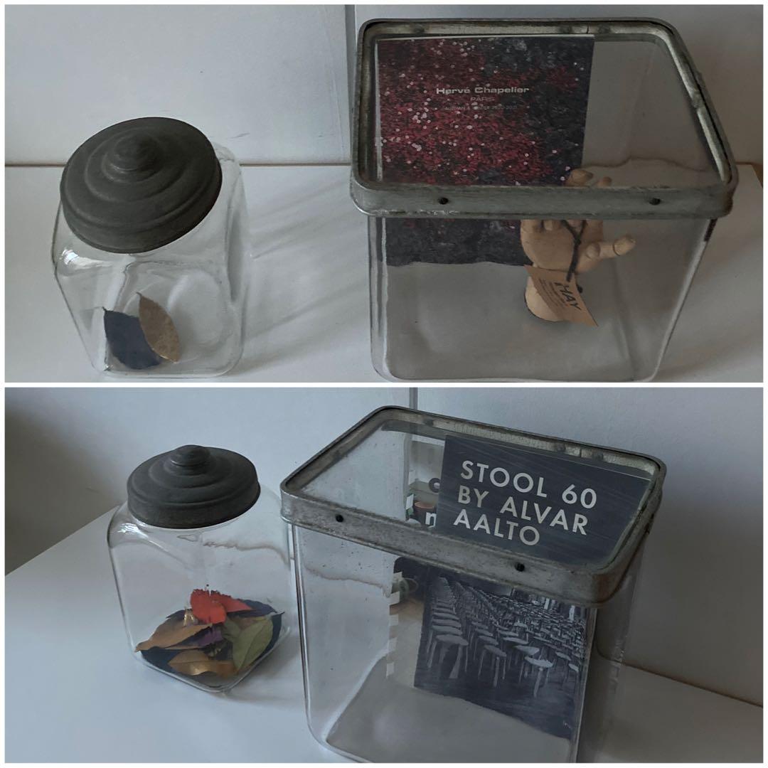 アンティーク透明ガラスキャニスター 硝子瓶.ガラスケース　2点セット