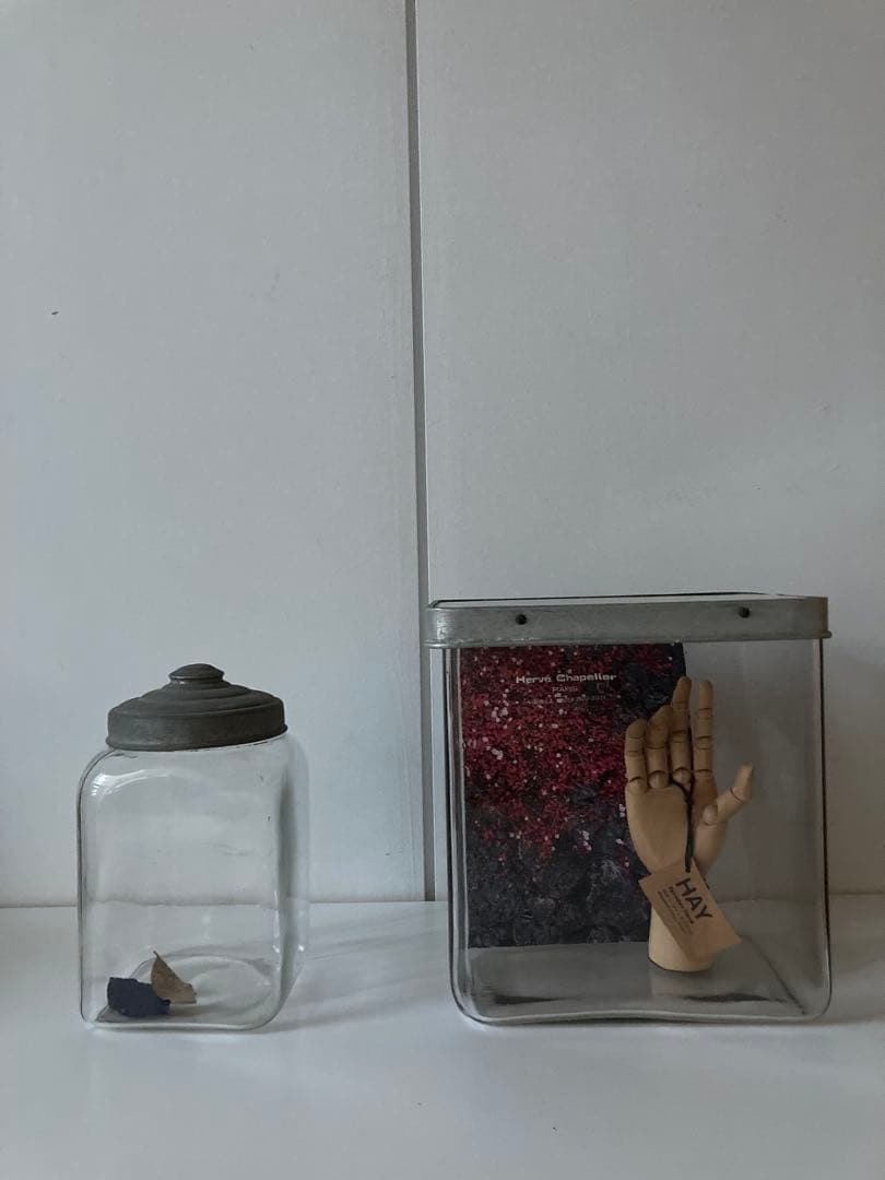 アンティーク透明ガラスキャニスター 硝子瓶.ガラスケース　2点セット