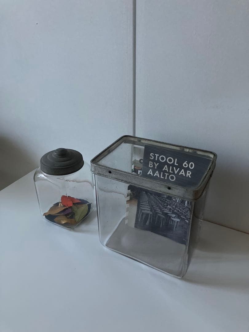 アンティーク透明ガラスキャニスター 硝子瓶.ガラスケース　2点セット