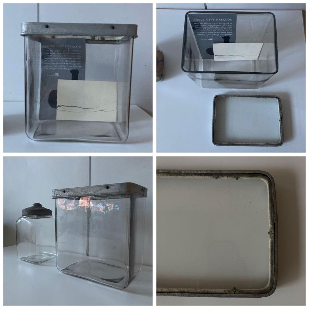 アンティーク透明ガラスキャニスター 硝子瓶.ガラスケース　2点セット