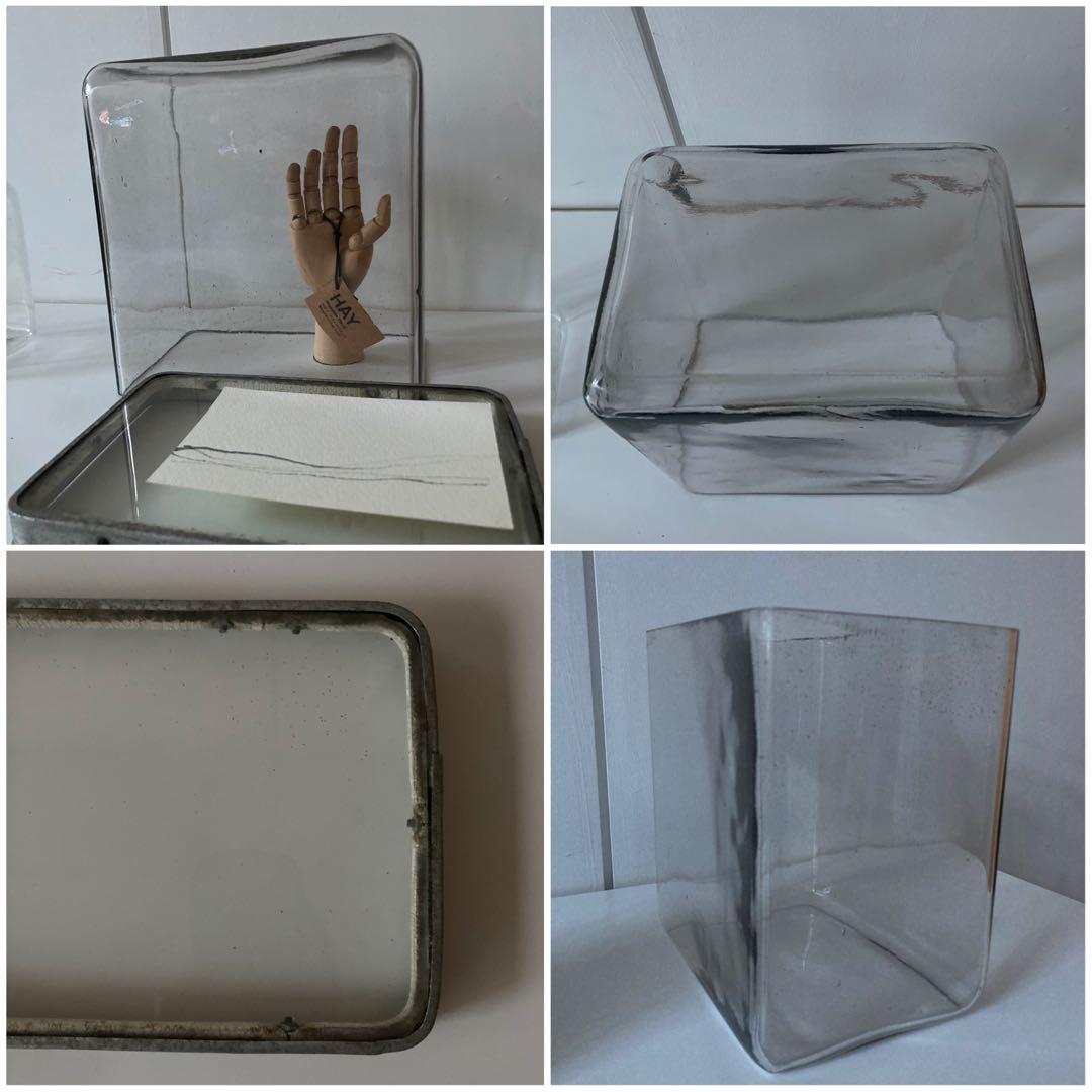 アンティーク透明ガラスキャニスター 硝子瓶.ガラスケース　2点セット