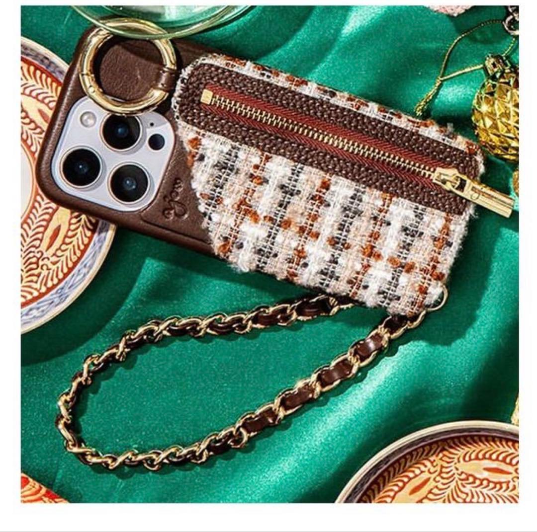 ajew ブラウン iPhoneケース チェーン付き