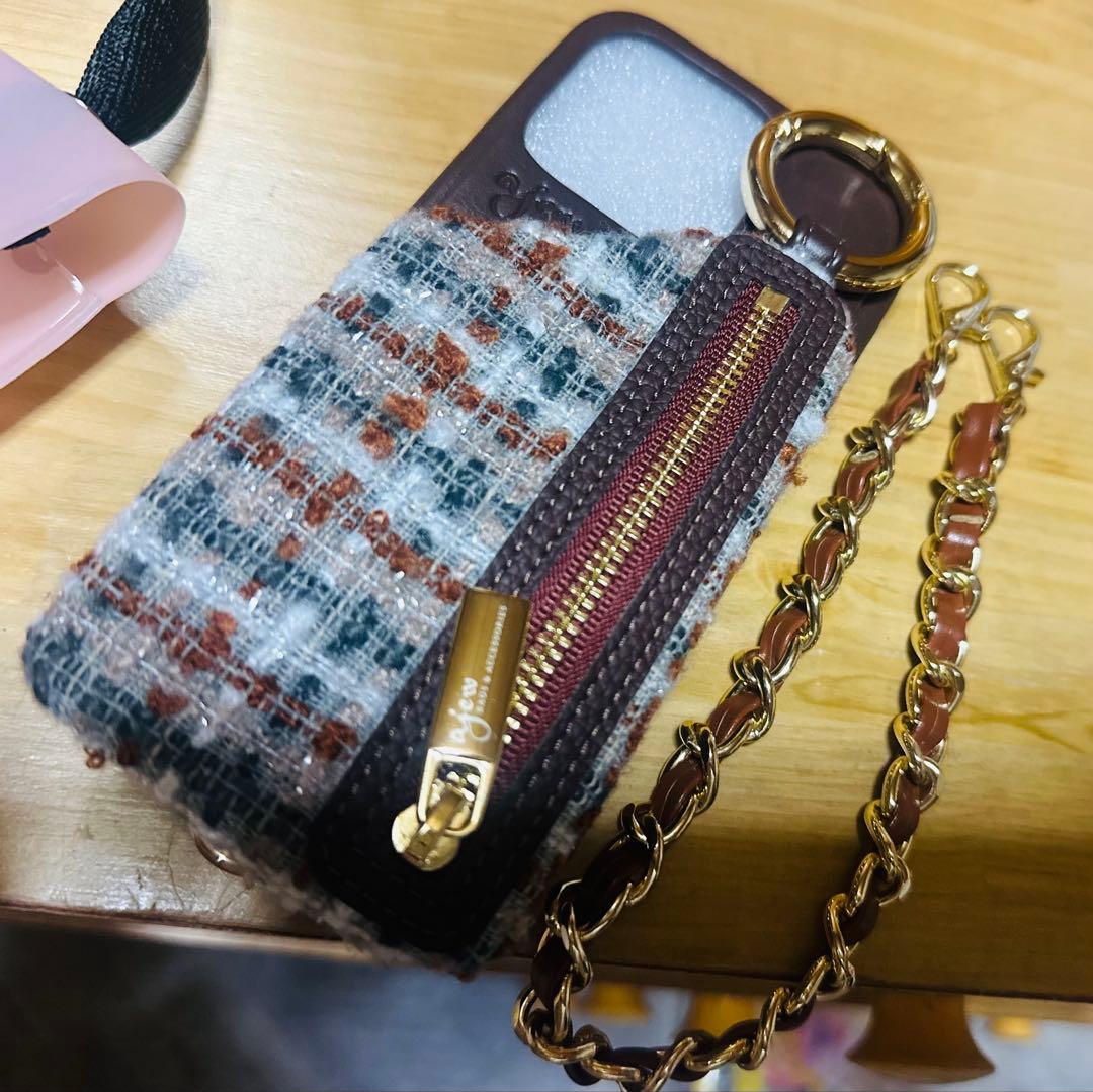 ajew ブラウン iPhoneケース チェーン付き