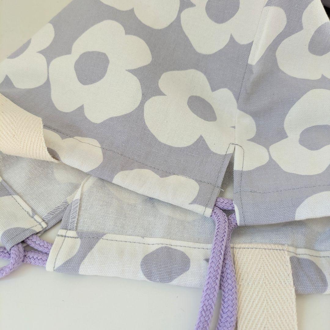 裏地キルティング大きめレッスンバッグ、上履き袋、体操着袋、給食袋　大花×薄紫