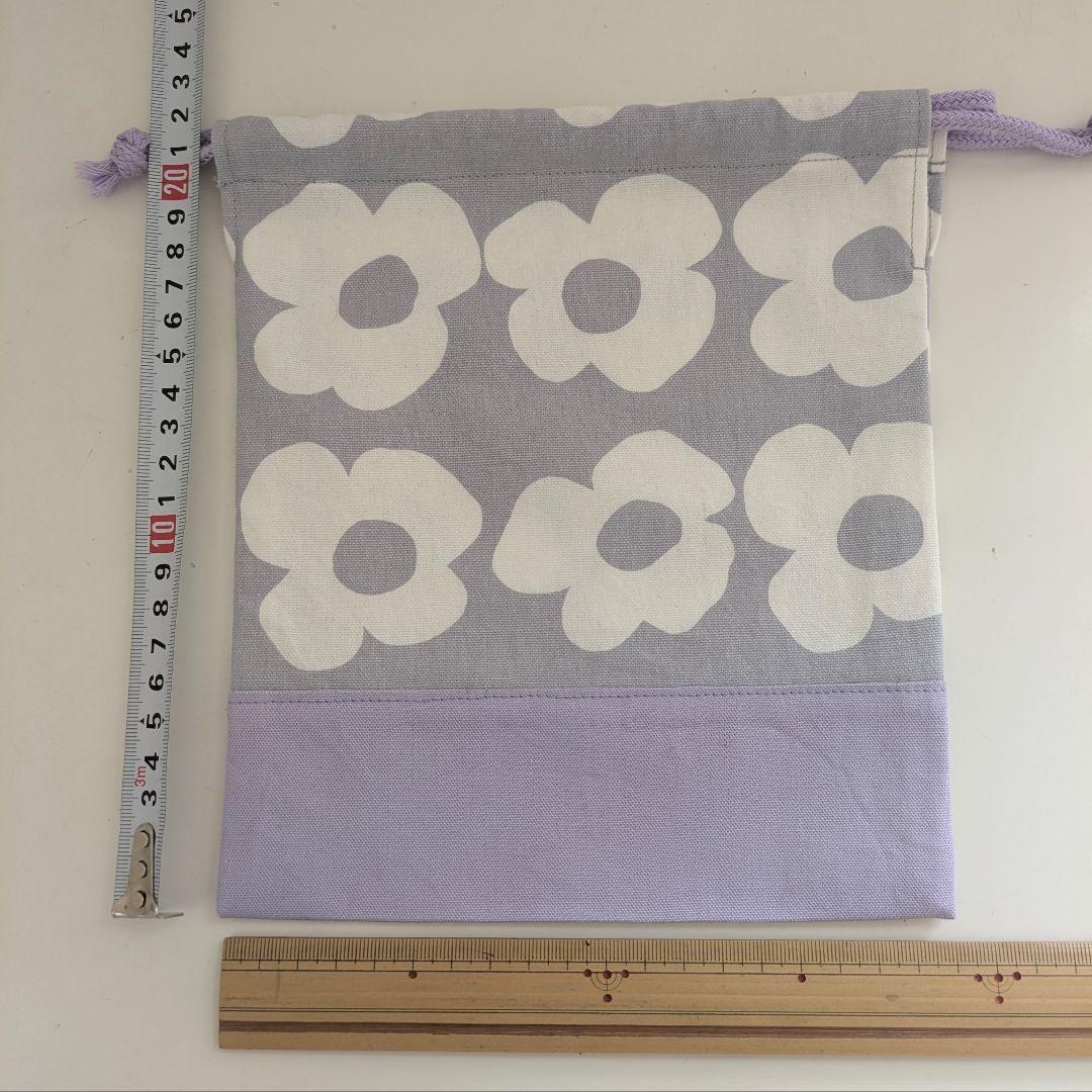 裏地キルティング大きめレッスンバッグ、上履き袋、体操着袋、給食袋　大花×薄紫