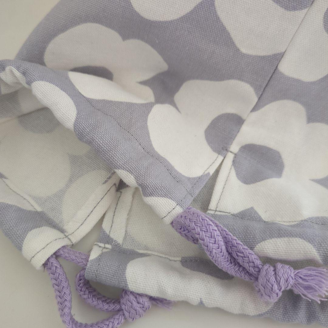 裏地キルティング大きめレッスンバッグ、上履き袋、体操着袋、給食袋　大花×薄紫