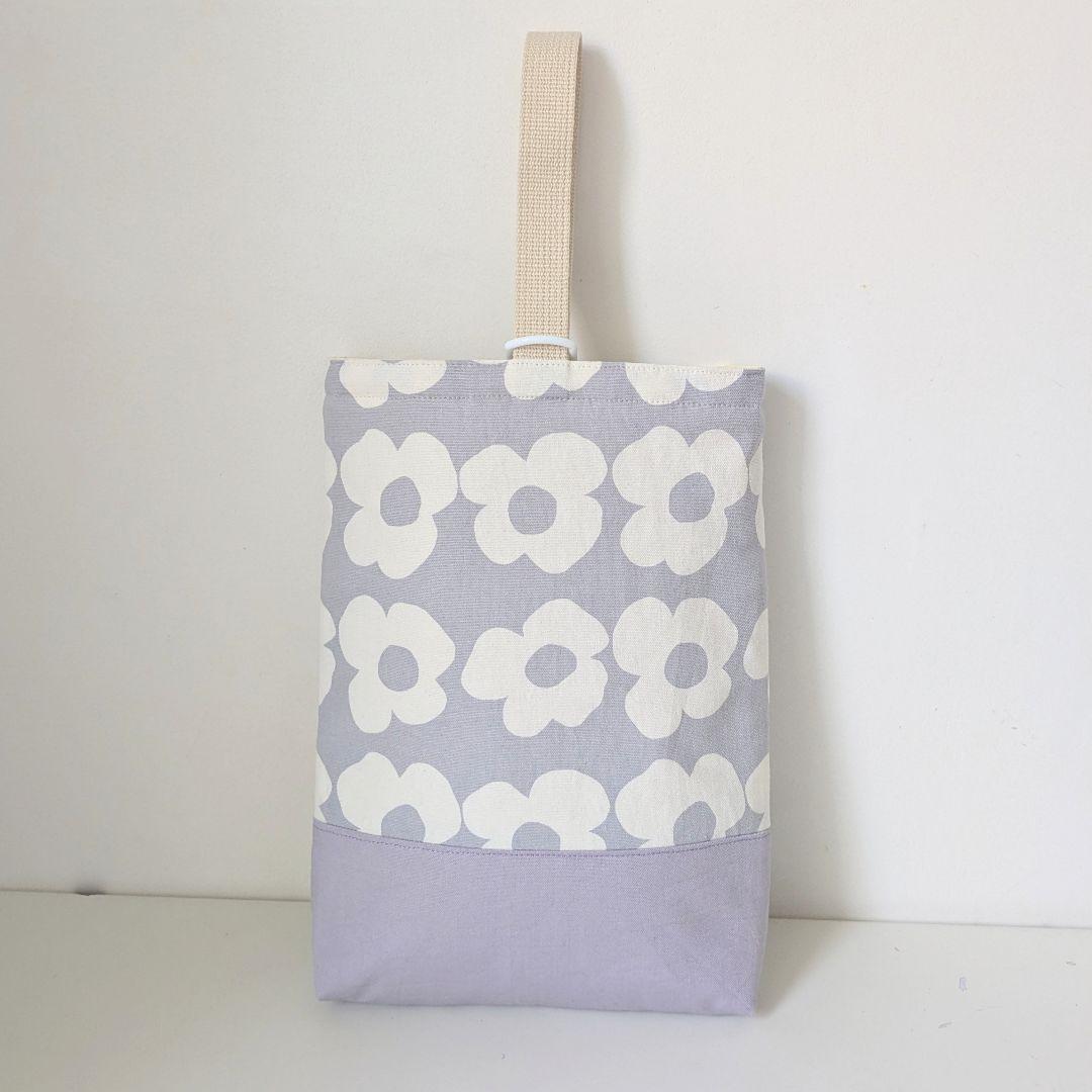 裏地キルティング大きめレッスンバッグ、上履き袋、体操着袋、給食袋　大花×薄紫