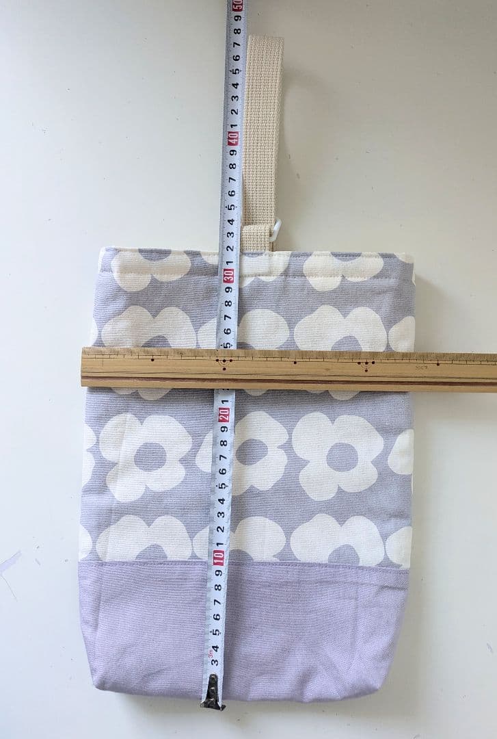 裏地キルティング大きめレッスンバッグ、上履き袋、体操着袋、給食袋　大花×薄紫