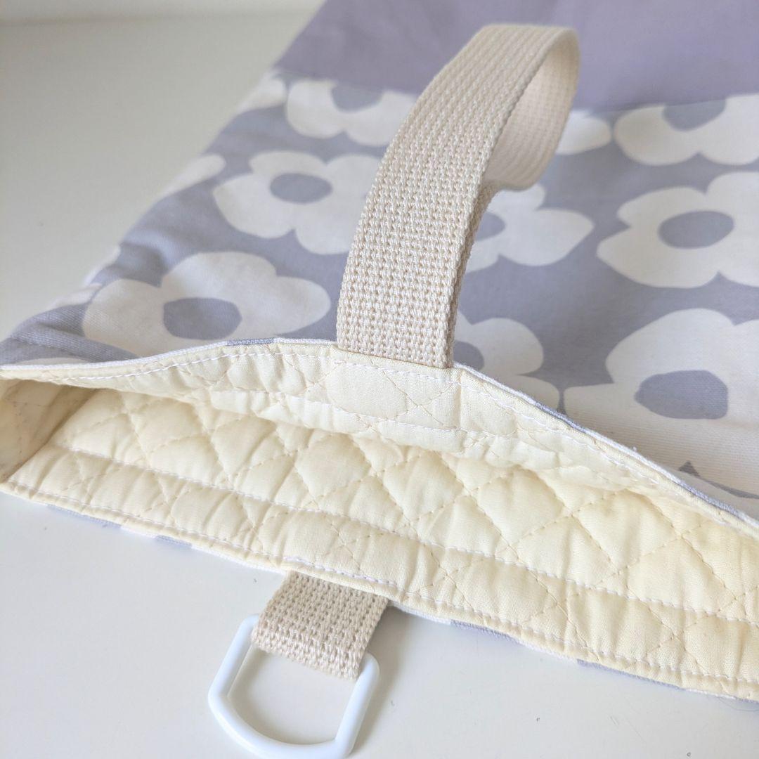 裏地キルティング大きめレッスンバッグ、上履き袋、体操着袋、給食袋　大花×薄紫