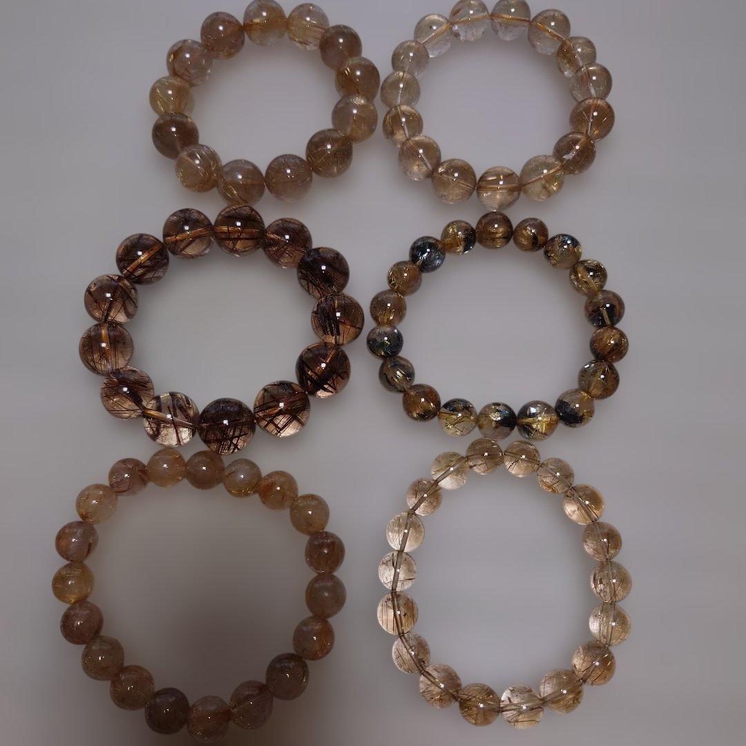 天然石ルチル系ブレスレット12本セット　(ルチル　タイチンルチル他)