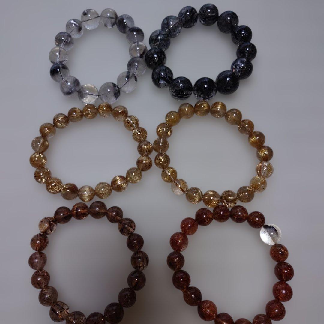 天然石ルチル系ブレスレット12本セット　(ルチル　タイチンルチル他)