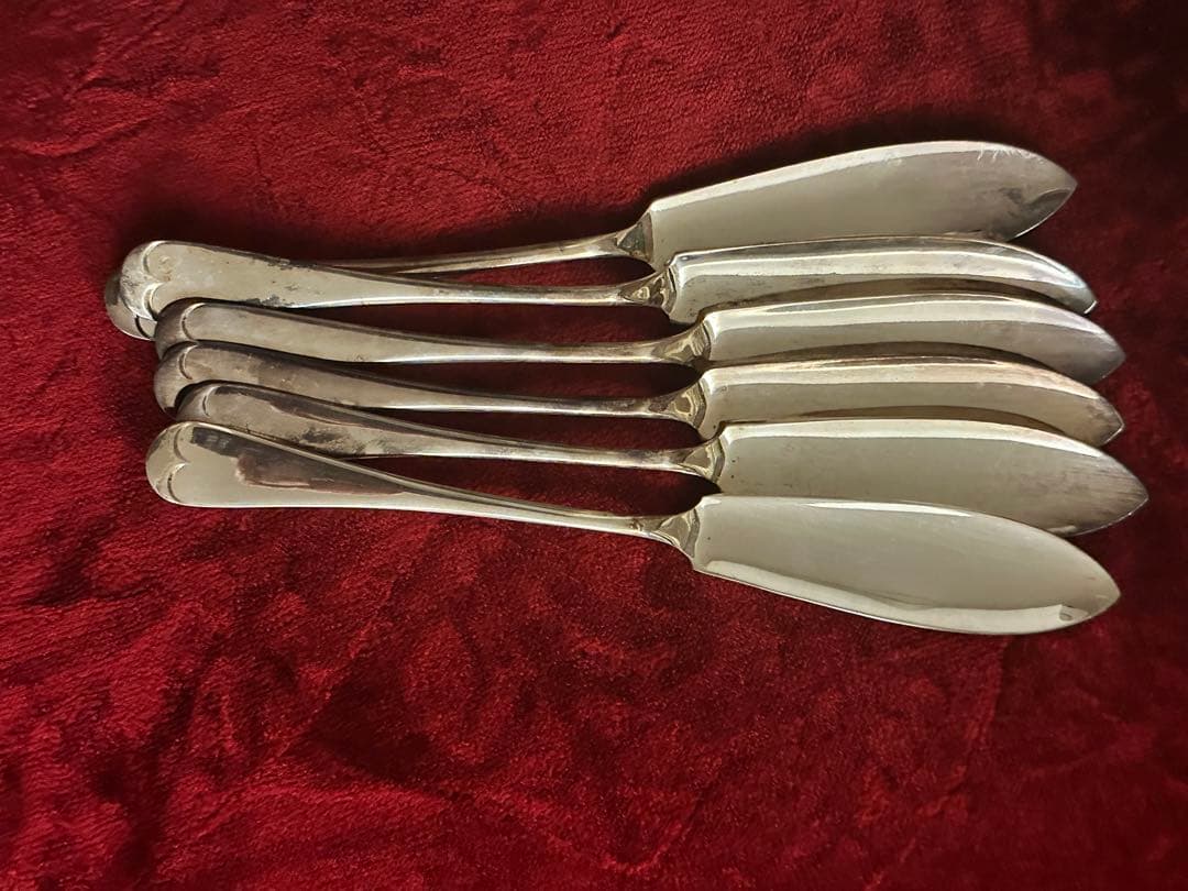 英国1940年代銀メッキ◆teaタイム用小サイズのスモークサーモンナイフ 6本