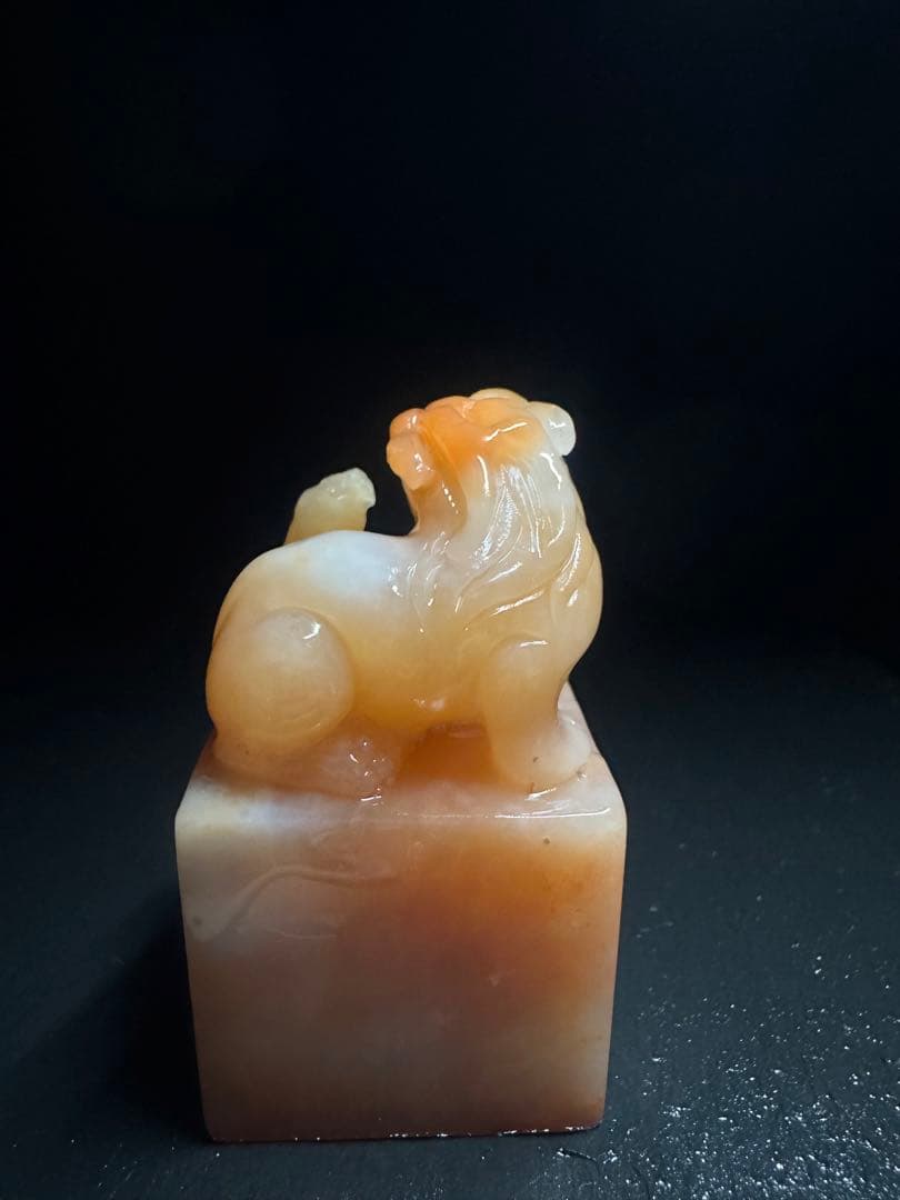 24ラオス石　母子瑞獣　桃花凍　篆刻展　出展　印石　印材　落款　3.6*6.3