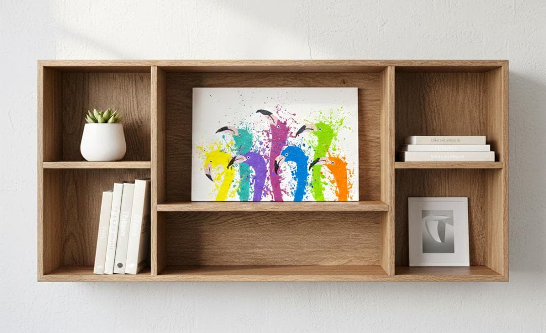 鳥 原画 アクリル画 インテリアアート「フラミンゴ一家」