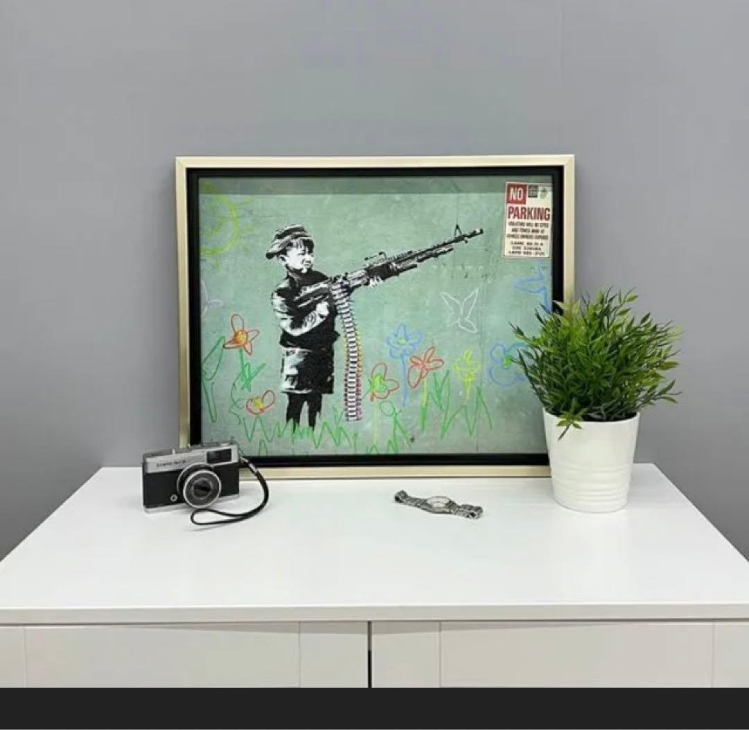 バンクシー Banksy アート クレヨンシューター 壁掛け 額入 油絵
