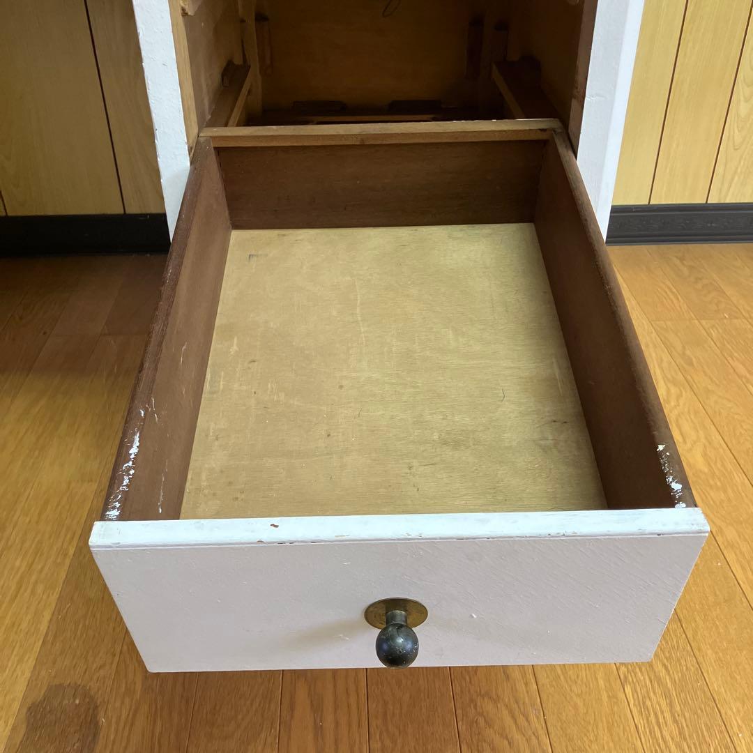 アンティークホワイト木目デスク 3つの引き出し付き