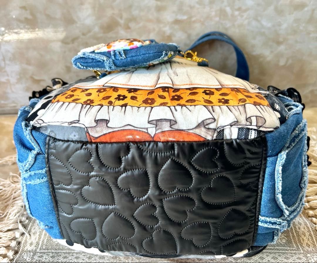 コヤンイサムチョン　ビッグサンダー　フリンジハートサイドポケットデニムバッグ