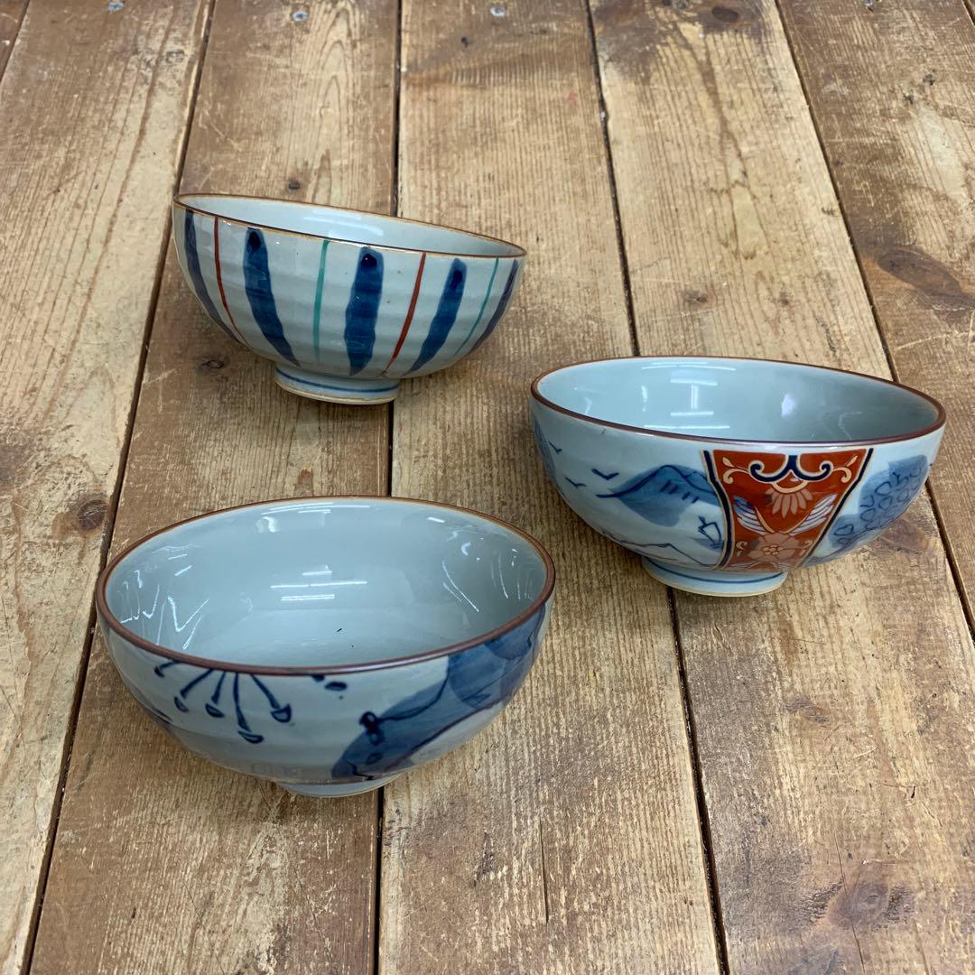 D-5 【未使用】和食器 お茶碗 5客セット 絵変わり 伝統文様 飯碗 陶器 時