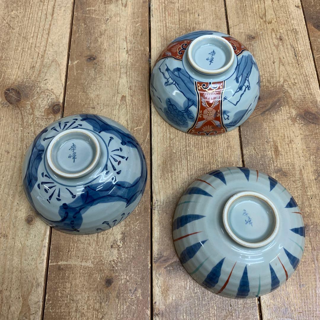 D-5 【未使用】和食器 お茶碗 5客セット 絵変わり 伝統文様 飯碗 陶器 時