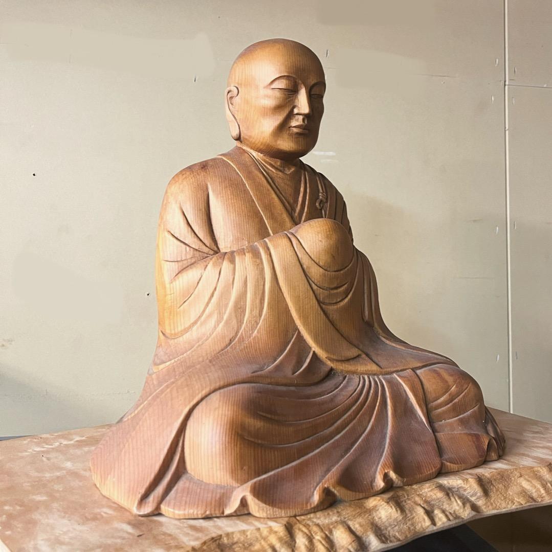 一木彫り弘法大師。仏像彫刻。御守り。和インテリア。和室に。木造オブジェ。