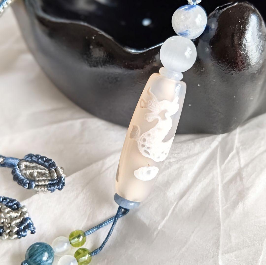 【白玉髄 龍神天珠】天珠 天然石 御守り ネックレスチベット デュモルチェ 成功