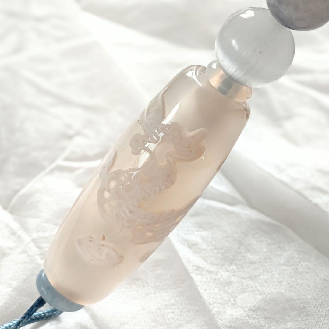 【白玉髄 龍神天珠】天珠 天然石 御守り ネックレスチベット デュモルチェ 成功